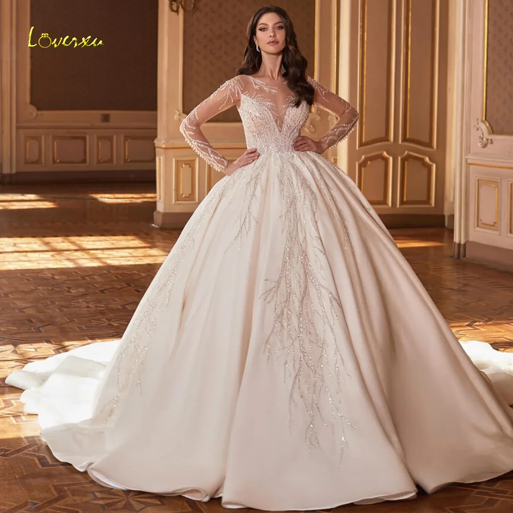 

Loverxu Ball Gown Exquisite Wedding Dresses 2024 Sweetheart Long Sleeve Charming Vestido De Novia Lace Sequined Robe De Mariee