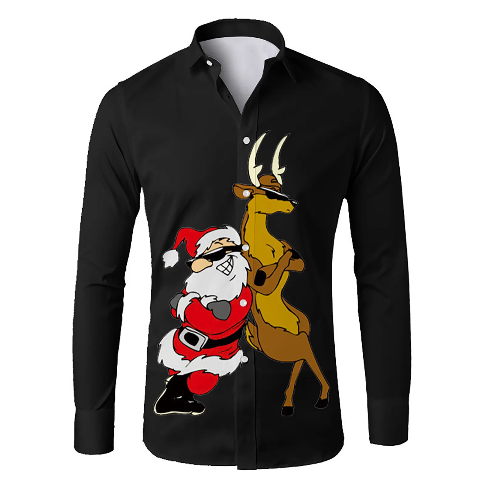 

Men'S Christmas Shirts Funny Santa-Claus Blouses Navidad Cartoon Tops Shirt Themed Lapel-Neck Long-Sleeved New Year Camisas