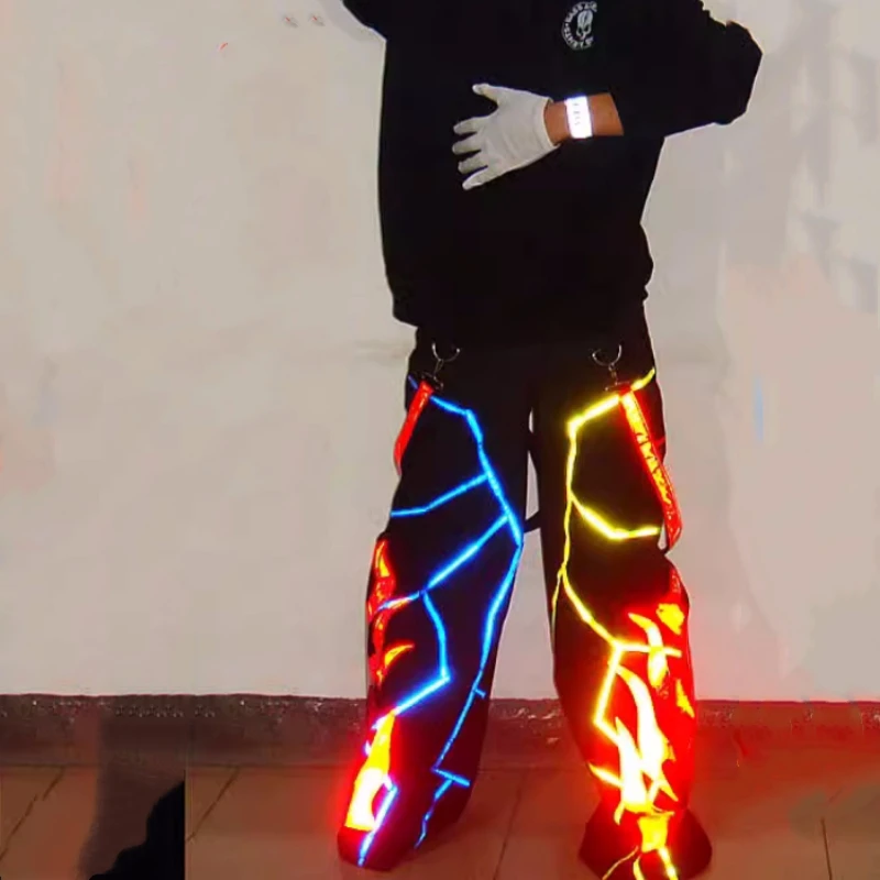 

Flame Print Casual Pants Ghost Walk Costume Reflective Pants Shuffle Luminous Pants Hip-hot Dance Trousers Casual Clothes