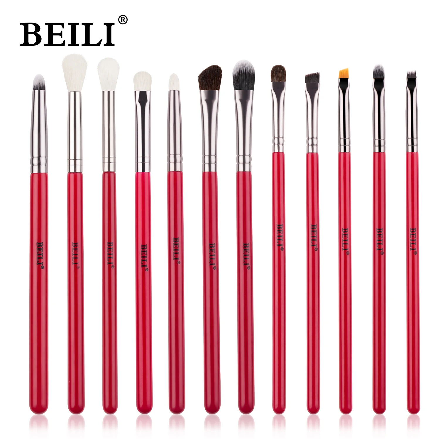 

BEILI Red 12-18pcs Makeup Brushes Set Goat Pony Hair Eyeshadow Eyebrow Foundation Eyeliner Blending Professional Make up brush