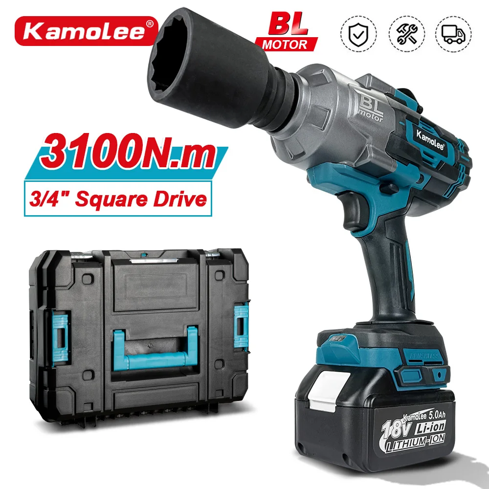 Kamolee 3100NM Brushless Electric Wrench 3/4 inch Cordless Impact Wrench Handheld Power Tool For Makita 18v Battery
Kamolee 3100NM Brushless Electric Wrench 3/4 inch Cordless Impact Wrench Handheld Power Tool For Makita 18v Battery