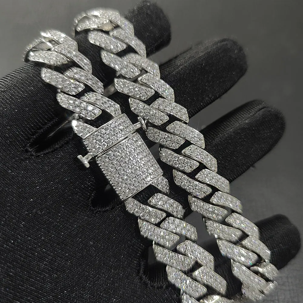 

Hip Hop Jewelry 15MM Double-Row Iced Out Chain Necklaces Women 18K Gold/White Gold Plating Miami Prong Cuban Chain Necklace