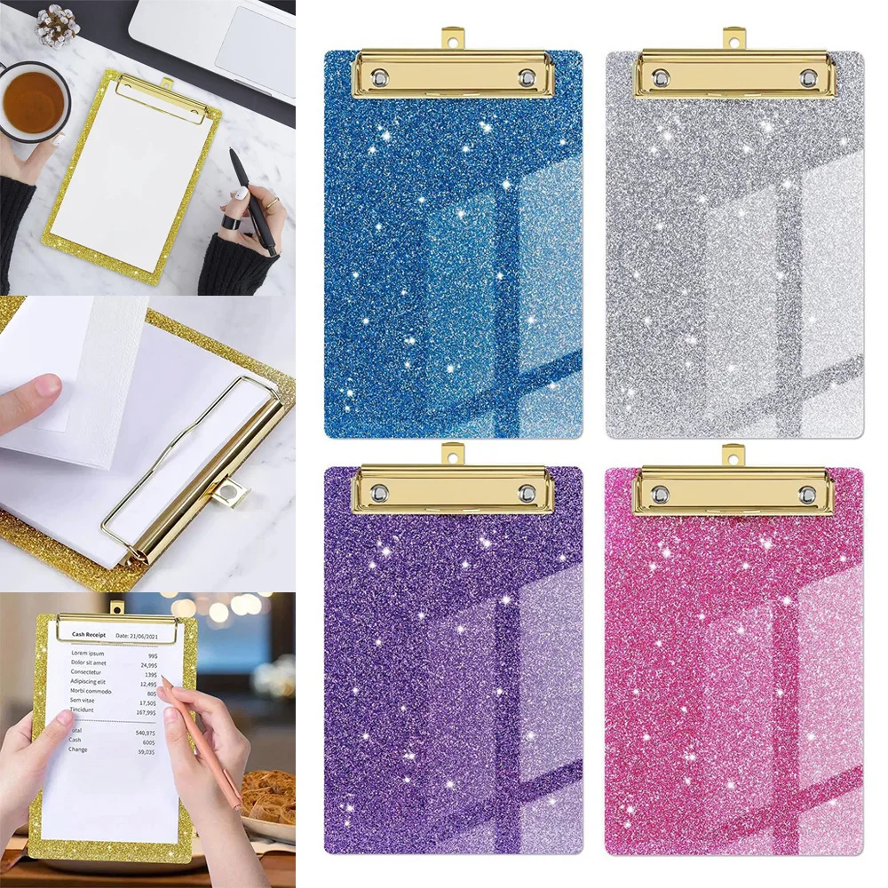 

Folder Glitter Document Holder Clipboard With Gold Clip A6 Acrylic Clipboards Writing Pad Clipboard Classroom School Doctor