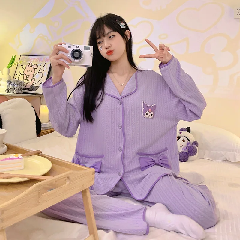 Kawaii Sanrio Kuromi Ladies Pajamas Set Anime Cinnamoroll Pochacco Cotton Cardigan Pajamas Spring Autumn Long Sleeve Homewear
Kawaii Sanrio Kuromi Ladies Pajamas Set Anime Cinnamoroll Pochacco Cotton Cardigan Pajamas Spring Autumn Long Sleeve Homewear