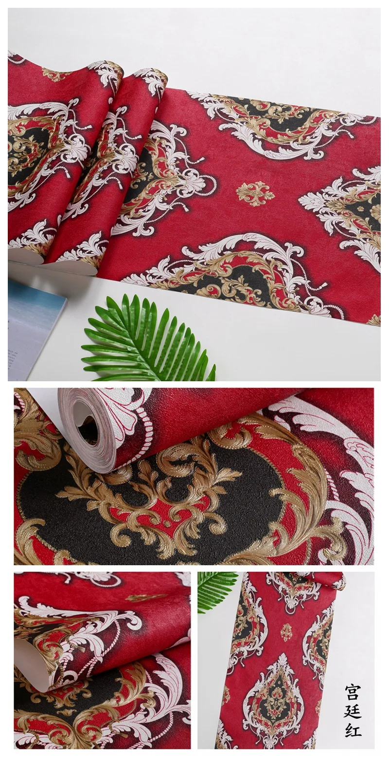 Generic Luxury Red Damask Wllpaper Retro 3D Stereo European Floral