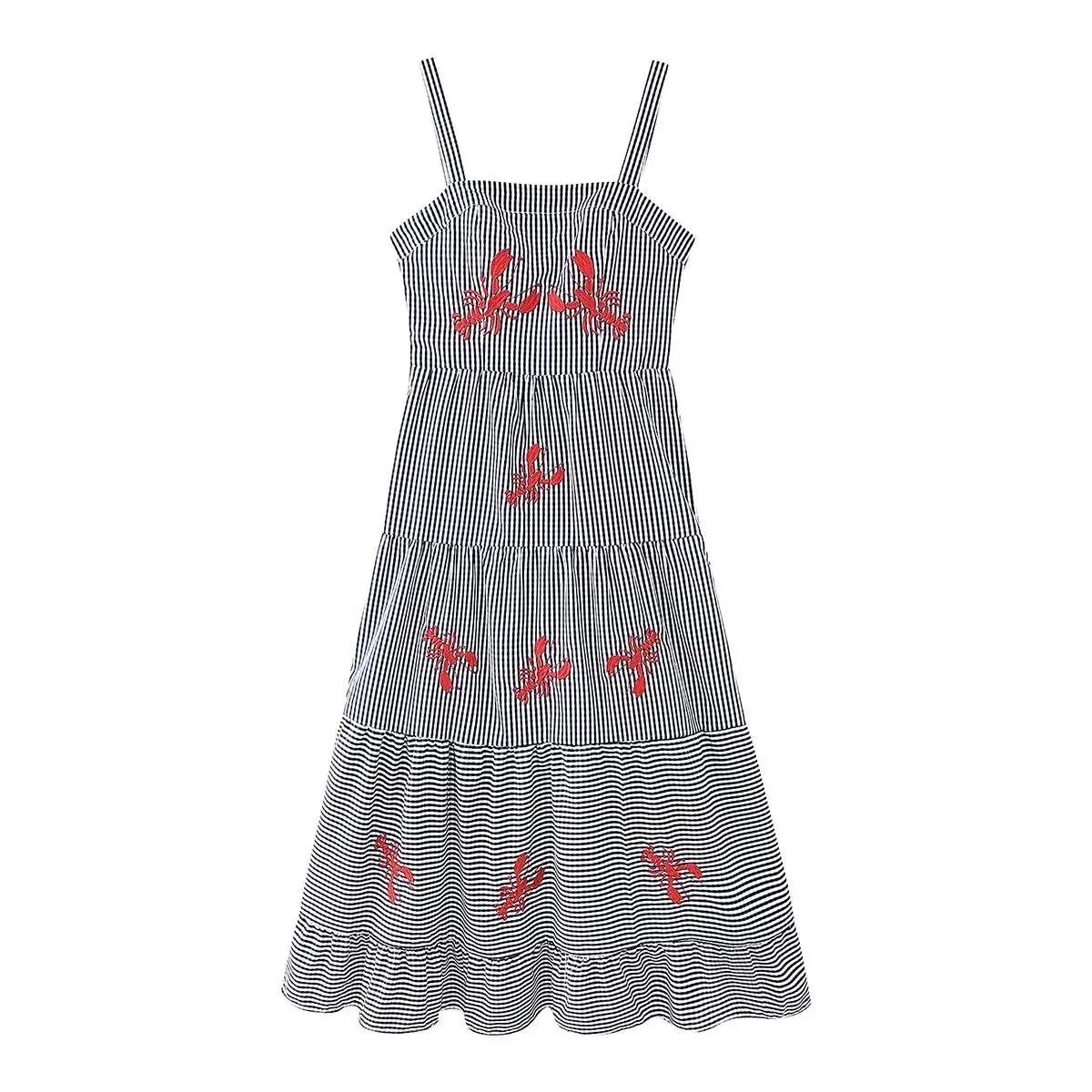 Women New Chic Fashion Embroidered decoration pleated Striped Midi Dress Vintage Backless Wide Straps Female Dresses robe Mujer
Women New Chic Fashion Embroidered decoration pleated Striped Midi Dress Vintage Backless Wide Straps Female Dresses robe Mujer