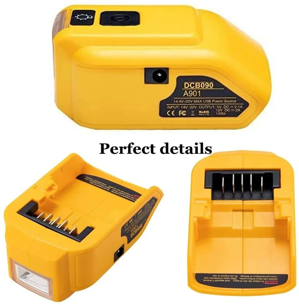 DCB090 suitable for DEWAL 14.4/18V lithium battery conversion USB charging DC12V output emergency light tools
DCB090 suitable for DEWAL 14.4/18V lithium battery conversion USB charging DC12V output emergency light tools