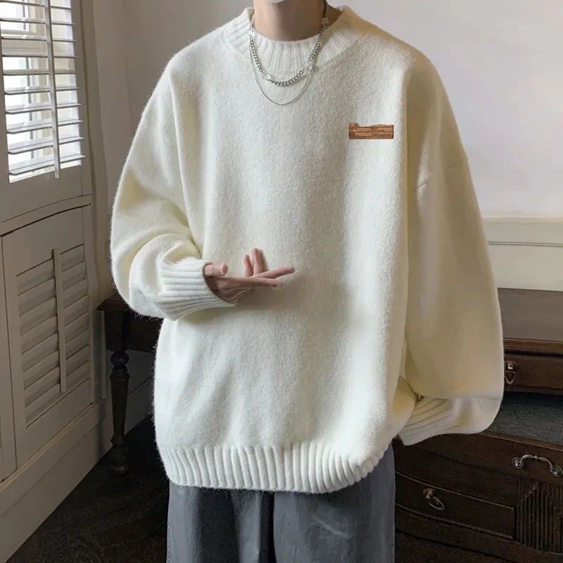 

2024 Spring And Autumn Warm Knitted Bottom Shirt Korean Edition Literature And Art Men's Travel Loose Round Neck Knitted Coat