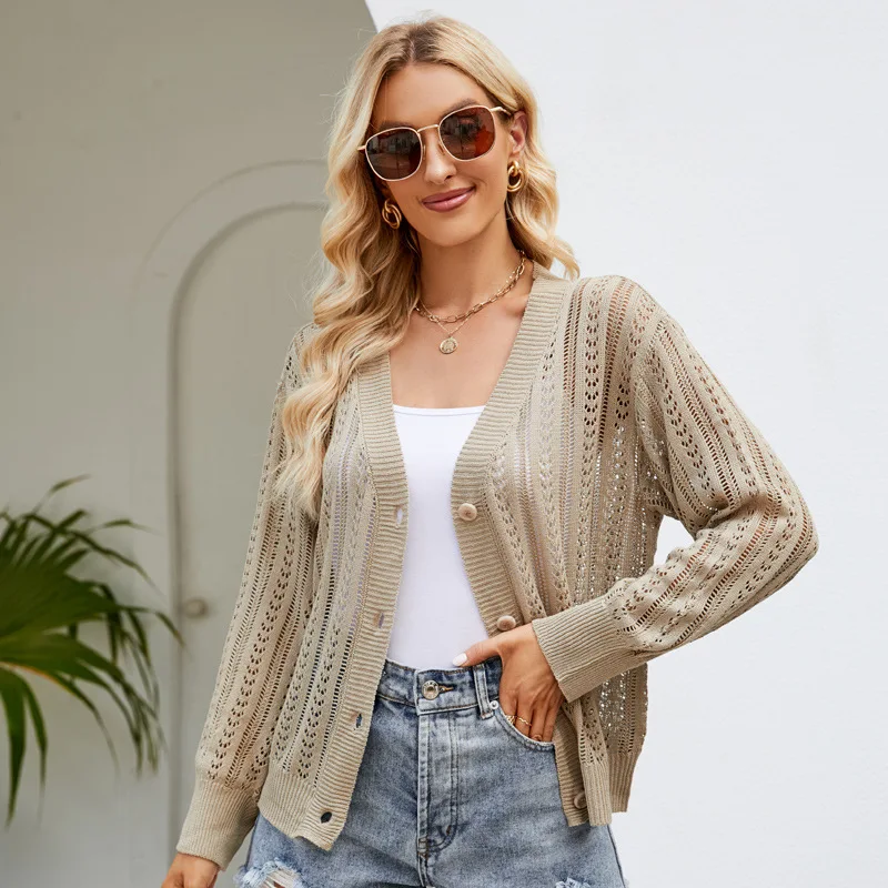 

Women Cardigans Sweater V-neck Spring Autumn Knitted Cardigans Elegant Single Breasted Female Causal Slim Sweaters Tops 2023