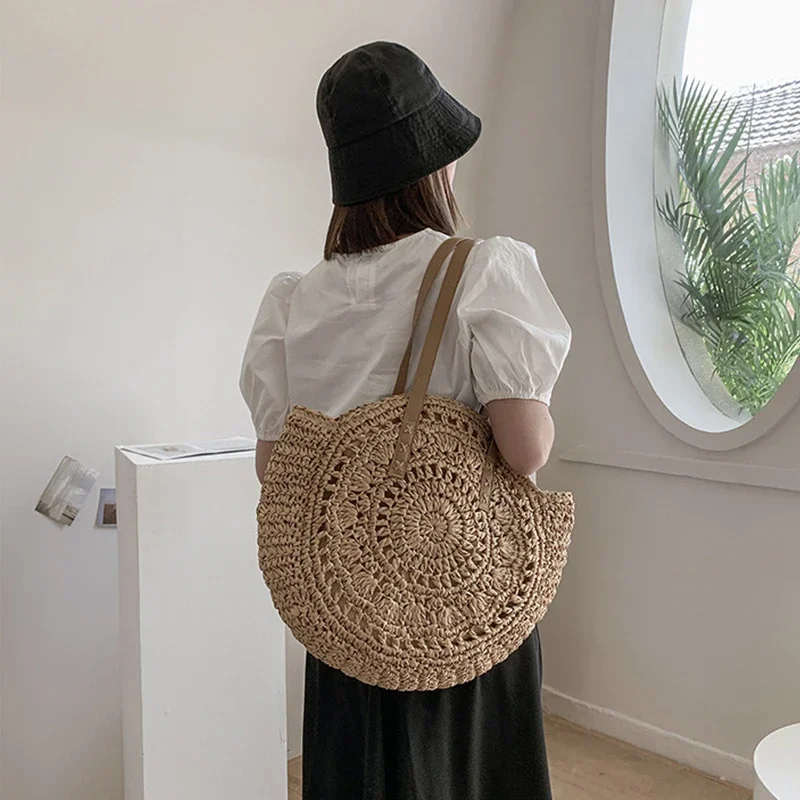 Round Woven Straw Beach Bag - Travel Tote 7 S4fa43e27a7b841af80a12ddd88e5c760F