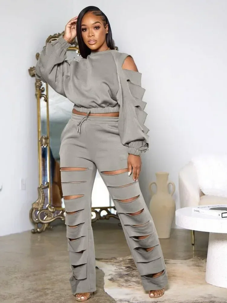 Sexy Hollow Out 2 Piece Sets Women Outfit Long Sleeve Elastic Bottom Hemline Crop Top + Drawstring Waist Wide Leg Long Pant Sets
Sexy Hollow Out 2 Piece Sets Women Outfit Long Sleeve Elastic Bottom Hemline Crop Top + Drawstring Waist Wide Leg Long Pant Sets