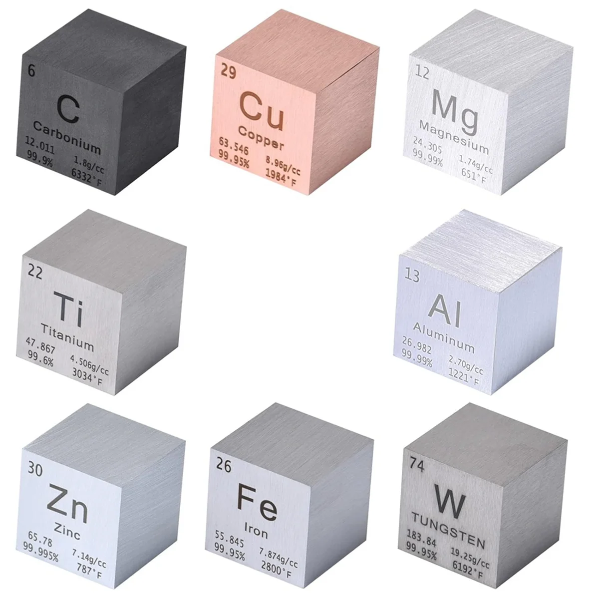 8 Pieces Elements-Cube Set 1Inch Tungsten-Cube Metal, Periodic-Table of Elements,for Teaching, Gift, Collection
8 Pieces Elements-Cube Set 1Inch Tungsten-Cube Metal, Periodic-Table of Elements,for Teaching, Gift, Collection