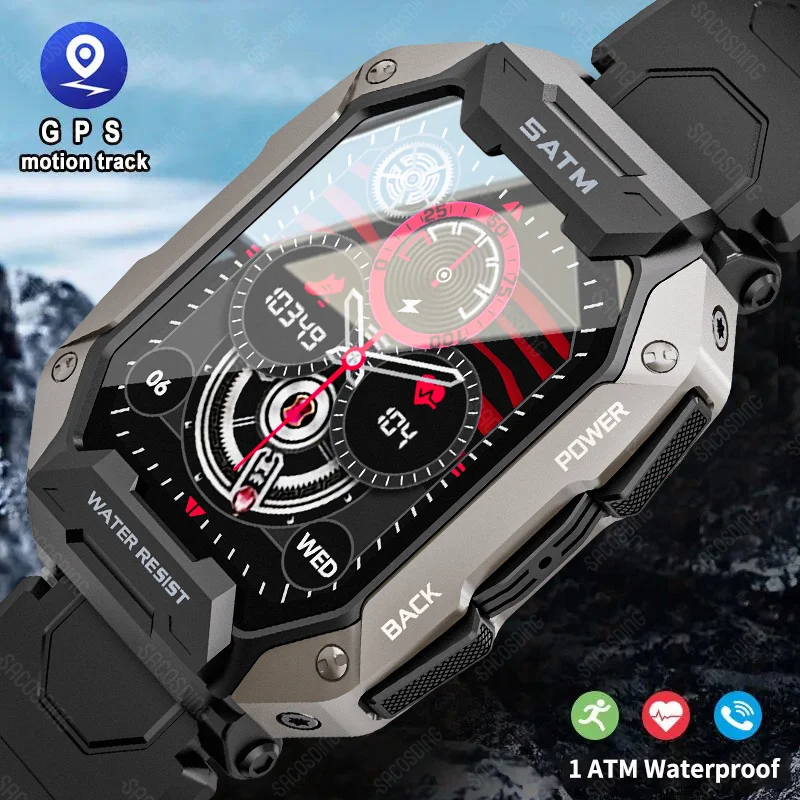 

Military Rugged Smart Watch Men Sports Fitness Tracker IP68/1ATM Waterproof Heart Rate Oxygen Bluetooth Call Smartwatch 2024 New