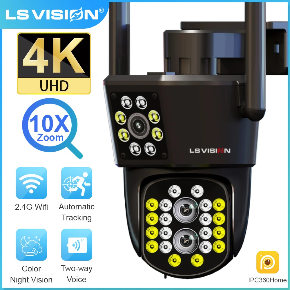 Камера Наружного видеонаблюдения LS VISION 4K с двойным экраном, Wi-Fi, 8 Мп, тройной объектив, PTZ, 10-кратный оптический зум, автослежение, водонепроницаемая камера видеонаблюдения
Камера Наружного видеонаблюдения LS VISION 4K с двойным экраном, Wi-Fi, 8 Мп, тройной объектив, PTZ, 10-кратный оптический зум, автослежение, водонепроницаемая камера видеонаблюдения