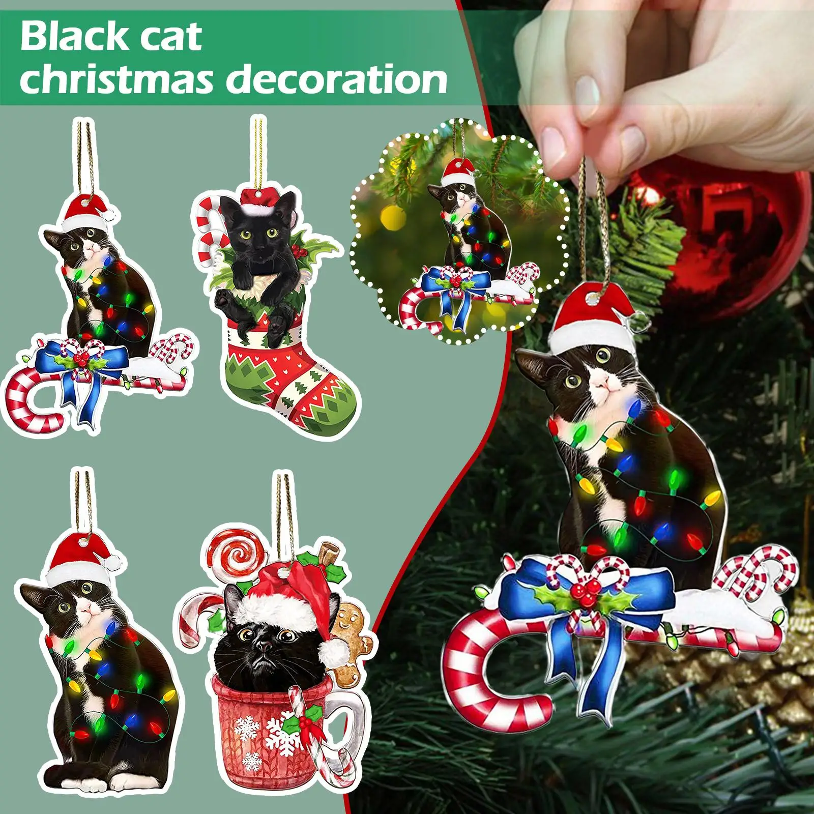 

Новинка 2024, подвеска в виде черной кошки на Рождество, украшение для рождественской вечеринки, подвесное украшение на елку в виде кошки, украшения на Рождество O7U9