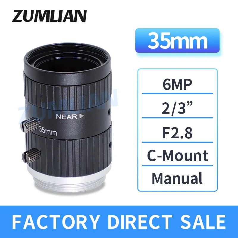 

ZUMLIAN 35mm Fixed Focal Length 6.0MP Low Distortion 2/3 Inch C-Mount Manual Iris F2.8 FA Lens Machine Vision CCTV Camera Lenses