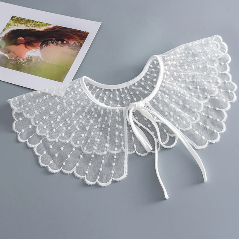 Women Embroidery Dots Feather Shape Shawl Detachable Collar See-Through Shrug Cover Up Thin Lace-Up Scalloped Scarf Cape
Women Embroidery Dots Feather Shape Shawl Detachable Collar See-Through Shrug Cover Up Thin Lace-Up Scalloped Scarf Cape