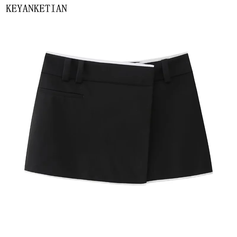 

KEYANKETIAN 2024 New Launch Contrast Color Seam Detail Decoration Women's Mini Skirt Summer Leisure Low-Rise Zip-up Culottes