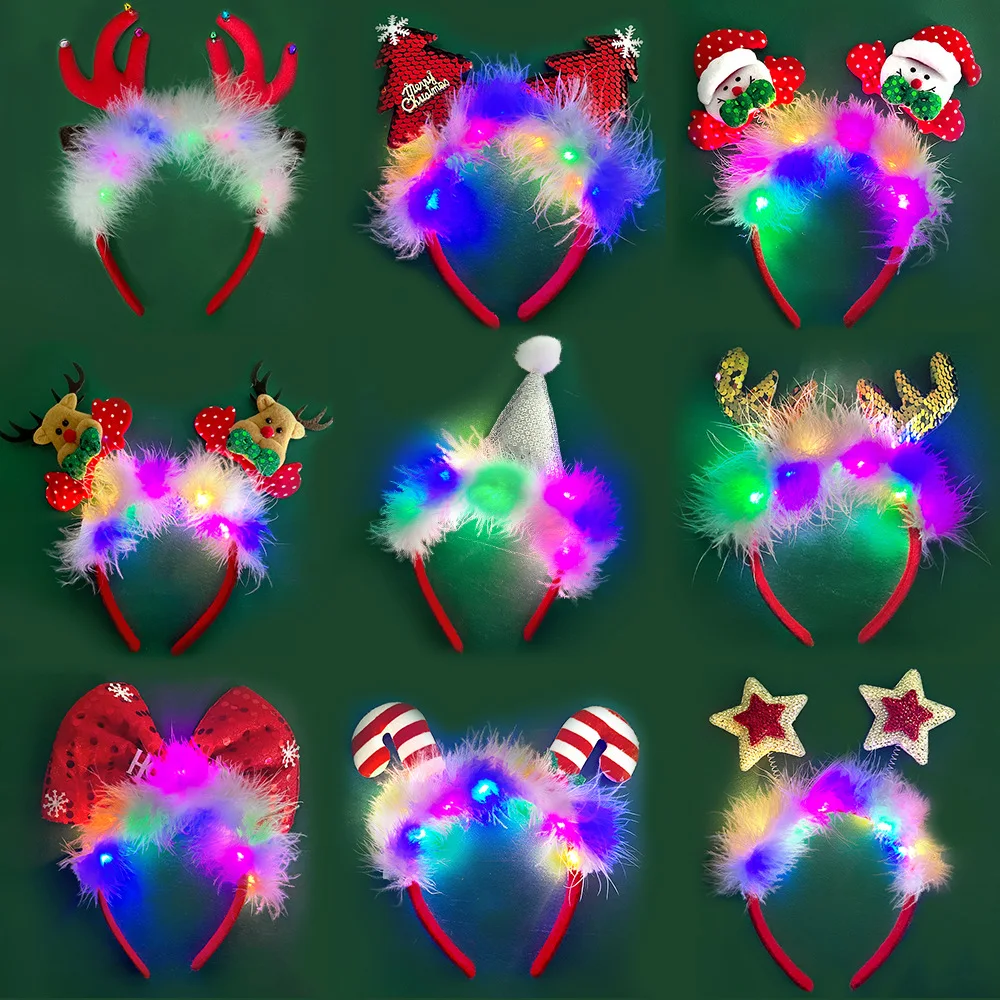 

1pcs Christmas Light Up Headbands LED Reindeer Xmas Antler Ears Snowflake Tree Hairband for Women Kids Adult Cosplay Party