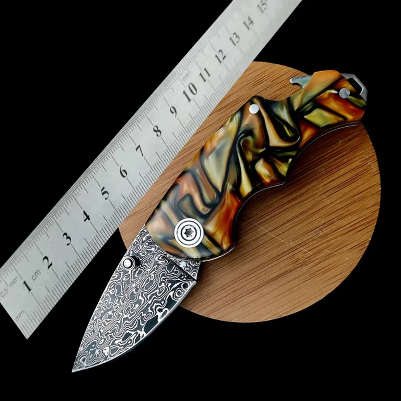 

Pocket Knife Damascus Steel Folding Knife Camping EDC Tool With Bottle Opener Multi Outdoor Survival Knives Fruit Box Cutter