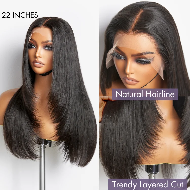 

Straight Layered Synthetic Wig Middle Part Hair Wigs for Black Women Layered Haircut Wigs Pre Plucked with Baby Hair Daily Use