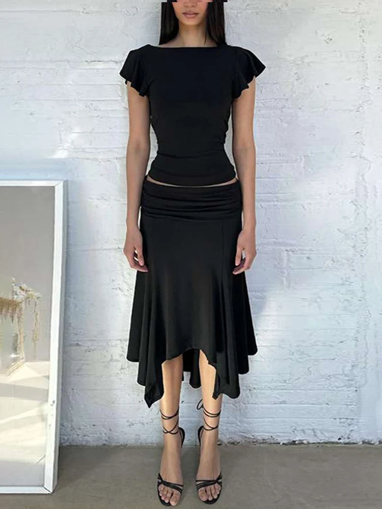 Tossy Women's Solid Elegant Irregular 2 Piece Set Ruffle Short Sleeve Low Waist Folds Midi Dress Slim Beach Party Outfits Femme
Tossy Women's Solid Elegant Irregular 2 Piece Set Ruffle Short Sleeve Low Waist Folds Midi Dress Slim Beach Party Outfits Femme