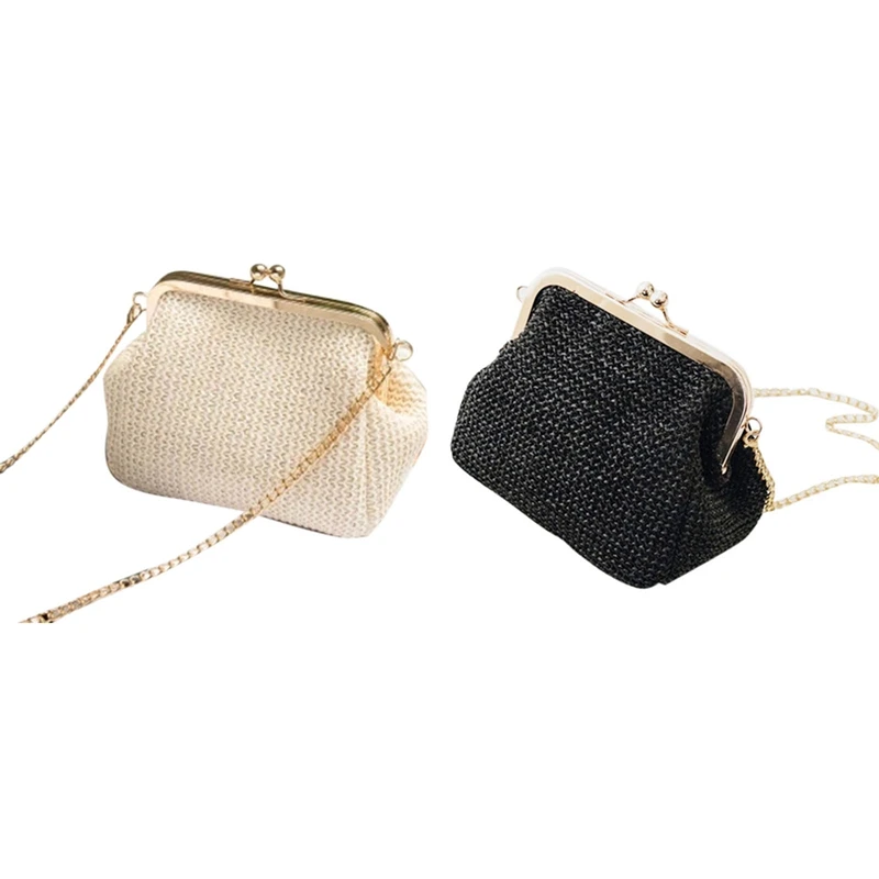 

NEW-2 Pcs Small Crossbody Boho Bags For Women Evening Clutch Bags Hasp Ladies Handbag Female Straw Beach Rattan Women Messenger