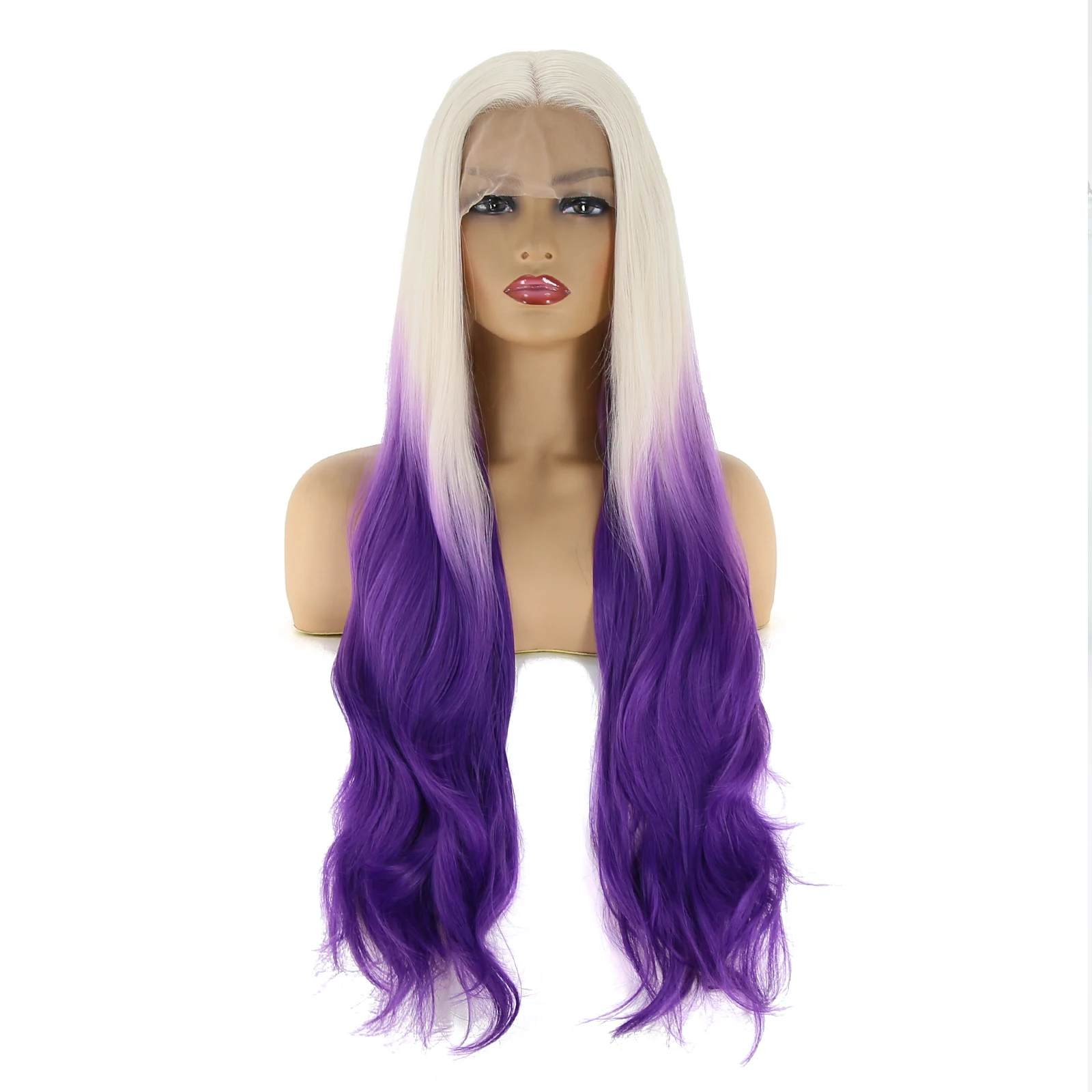 

Thiswig Platinum Blonde Ombre Purple Synthetic Lace Front Wig for Black Women Daily Wear Long Wavy Wig Heat Resistant Fiber Hair