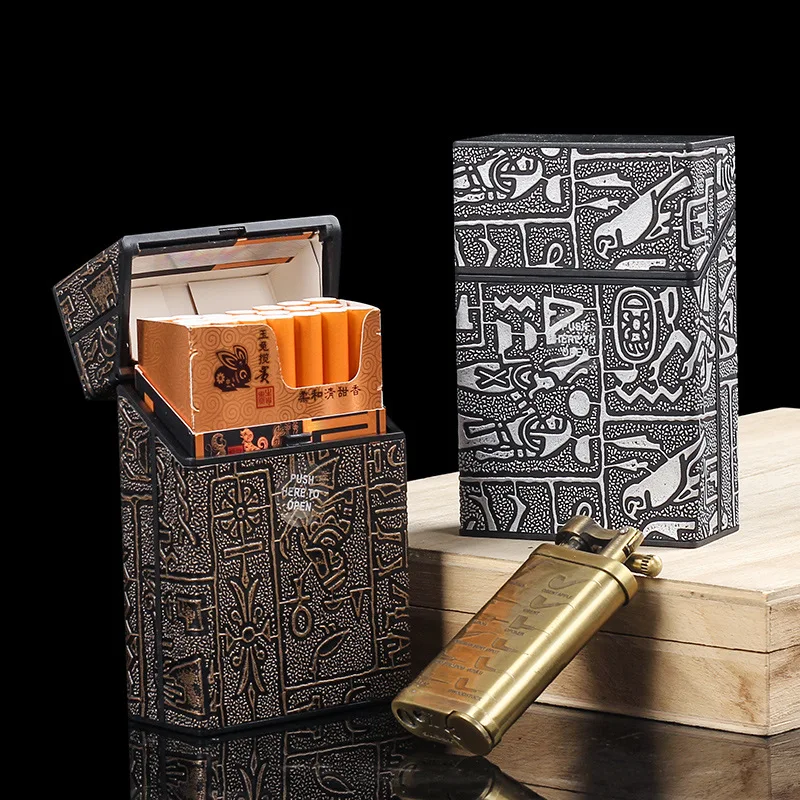 

Men's Cigarette Case Vintage Egyptian Pattern Coarse Cigarette Case Portable Anti-Pressure Cigarette Case