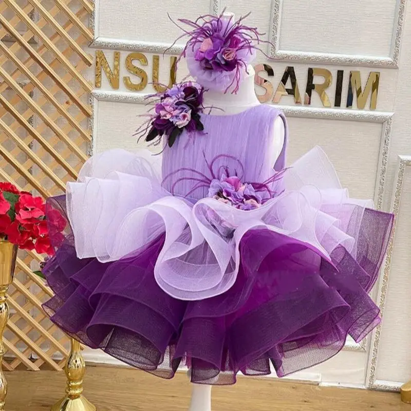 

Luxury Purple Flower Girls Dresses Fluffy Communion Dresses Girls Soft Tulle Christmas Gowns 2024 Tutu فلور فتاة اللباس