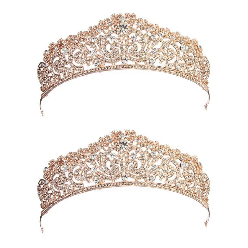 

2X Wedding Bridal Gold Plated Crystal Rhinestone Pageant Tiara Crown Party Headband