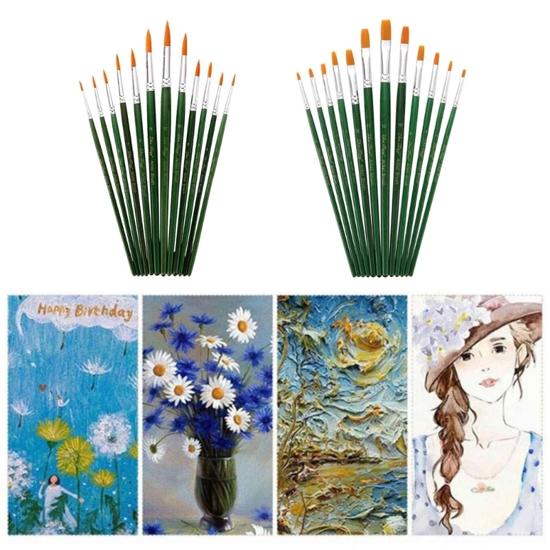 

Set of 12 Painting Brush Portable Artist Set for Beginner Gouache Watercolor Oil Acrylic Painting Miniatures Art