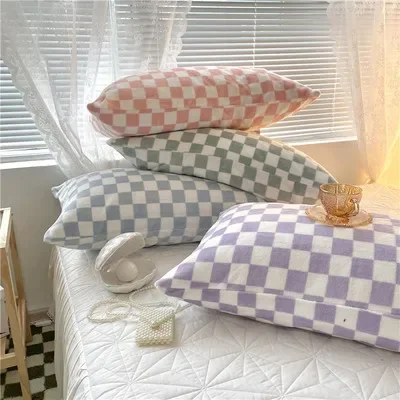 

1PC Rectangle Pillow Cover Checkboard Girls Pillow Case Solid Color Standard Princess Pillowcases Bedding Home Textile 48x74cm