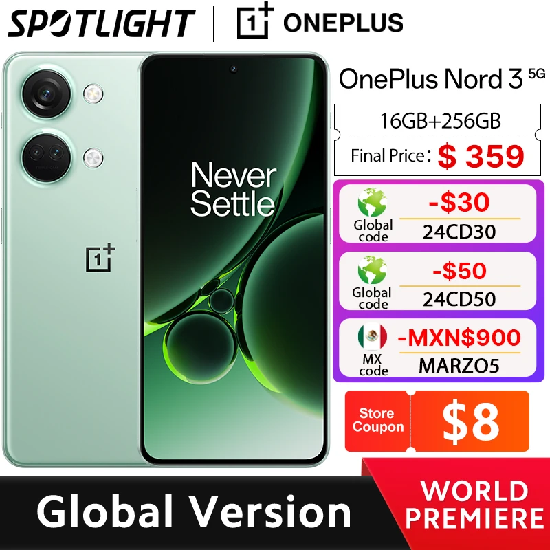 

Global Version OnePlus Nord 3 5G 16GB 256GB 50MP Camera 80W SUPERVOOC 6.74”120Hz Display Dimensity 9000