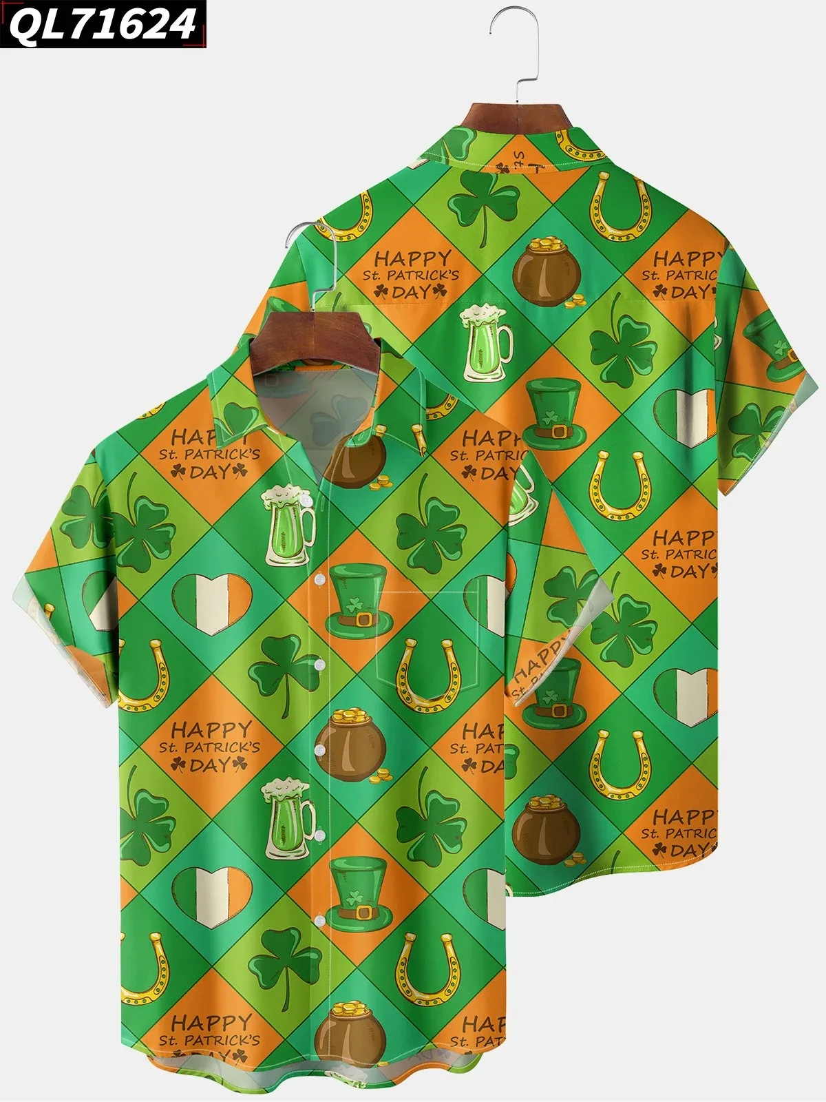 

Happy St. Patrick's Day Shirts Summer Hawaiian Shirt Man High Quality Elegant Tops Shamrock Green Beer Irish Festival Clothing