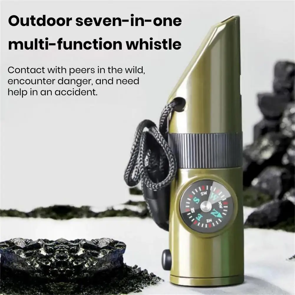 

Survival Whistle Versatile Outdoor Whistle with Led Flashlight Compass Magnifier Thermometer 7-in-1 Portable Tool for Camping