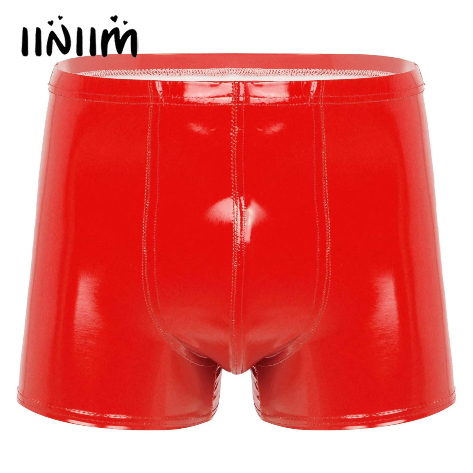 

Mens Wet Look Patent Leather Shorts Rave Outfit Bulge Pouch Boxer Briefs Elastic Waistband Short Pants Clubwear for Pole Dancing