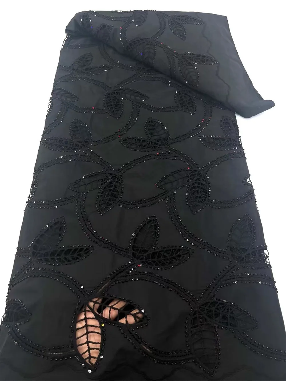 

Black African High Quality Lace Fabric 2024 French Sequins Chiffon Lace Fabric Sewing Embroidered Nigerian Lace Fabric A63-3