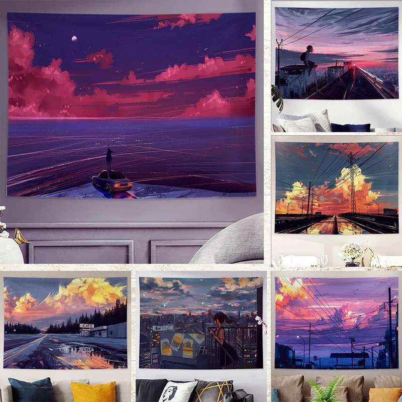 

Evening Printed Tapestry Decor Backdrop Cloth Sunset Tapestry Home Bedroom Wall Decor Wall Hanging