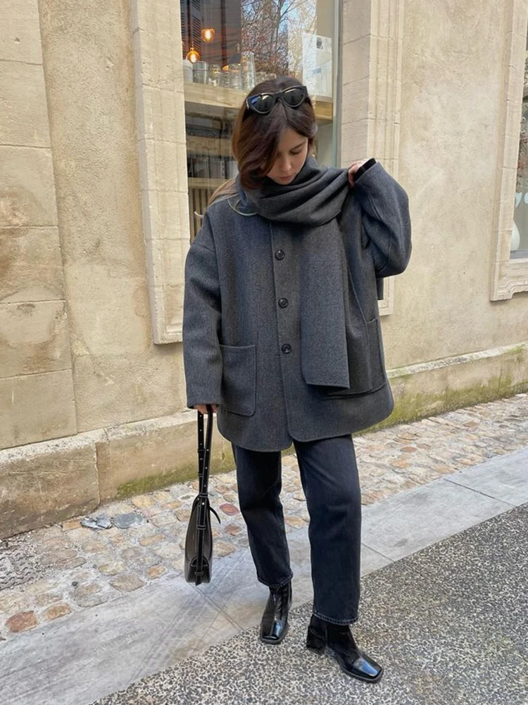Grey Pocket Women's Coat Scarf Female Elegant Long Sleeve Single Breasted Coats Autumn Winter Ladies Jacket overcoat
Grey Pocket Women's Coat Scarf Female Elegant Long Sleeve Single Breasted Coats Autumn Winter Ladies Jacket overcoat