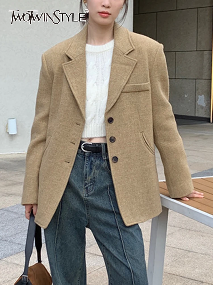 TWOTWINSTYLE Solid Casual Wool Blazer For Women Notched Collar Long Sleeve Patchwork Single Breasted Vintage Blazers Female New
TWOTWINSTYLE Solid Casual Wool Blazer For Women Notched Collar Long Sleeve Patchwork Single Breasted Vintage Blazers Female New
