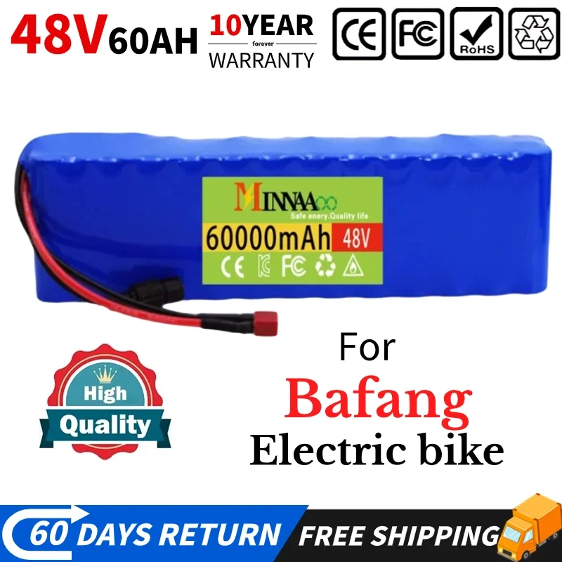 

High Capacity 13S2P 48V 60Ah 18650 Li-ion Battery for Bafang Electric Bike Retrofit Kit 1000w 54.6V 2A Charger + XT60 / DC Plug