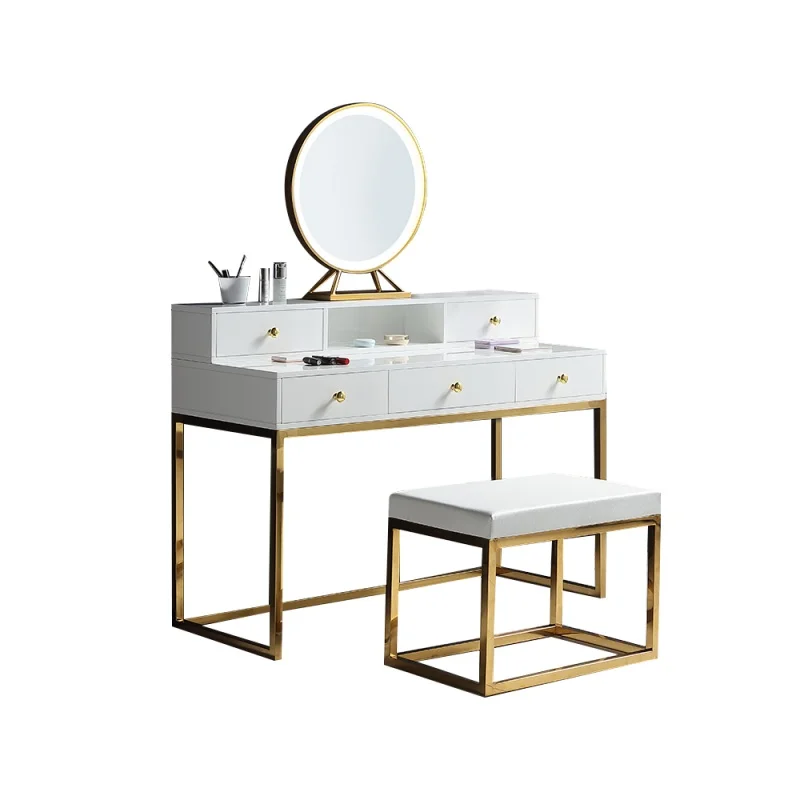 

custom，Latest Metal modern mirrored European design Dressers LED anti-explosion mirror bedroom dresser