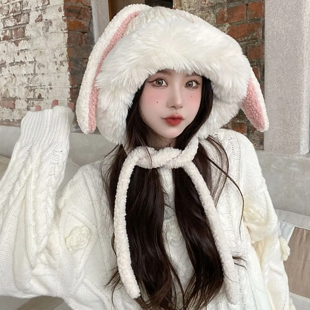 

Fashion Rabbits Ears Hat New Woolen Cute Winter Hat Ear Protection Lacing Plush Hat Women