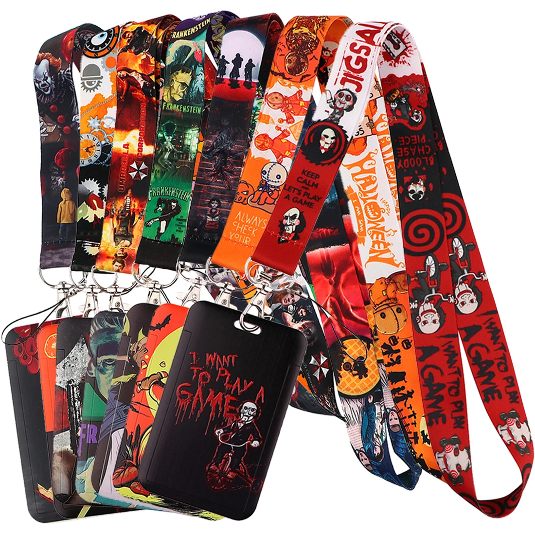 

Halloween Horror Card Holder Neck Strap Lanyard Keychain ID Bus Card Cover Badge Holder Pass Hang Rope Gifts Keys Accessories