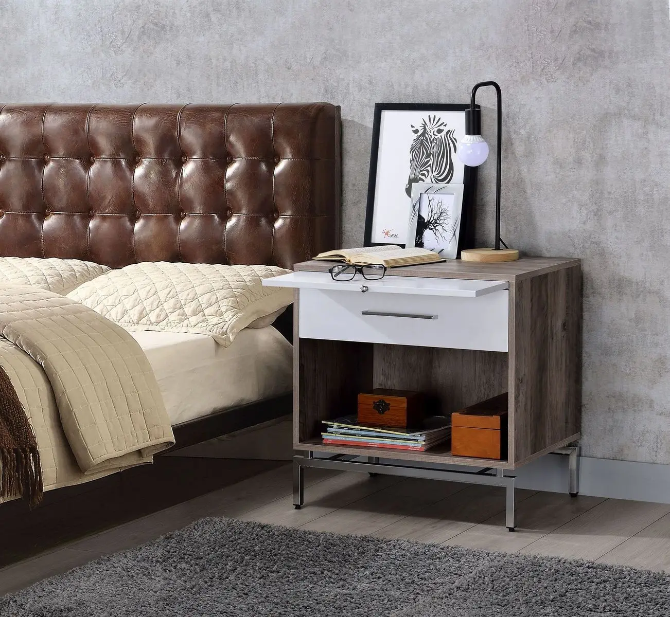 

Умеренный серый дуб и белый ACME Cistus Accent Table, элегантная и универсальная мебель для современного домашнего декора, стильный и Фу