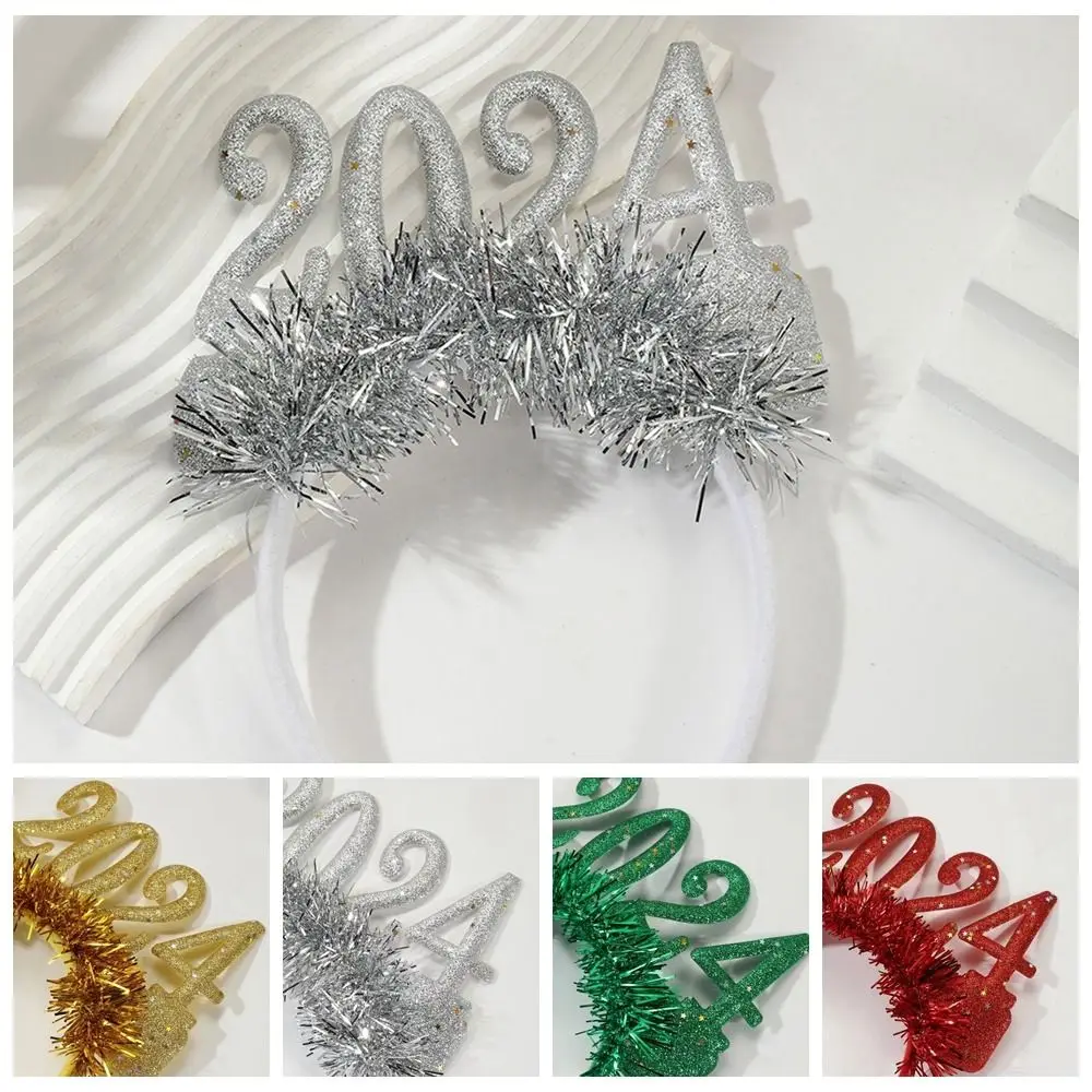 

Letter 2024 Happy New Year Headband Crown Hair Hoop Plastic New Year Headdress Sequin Masquerade Party Christmas Headpiece