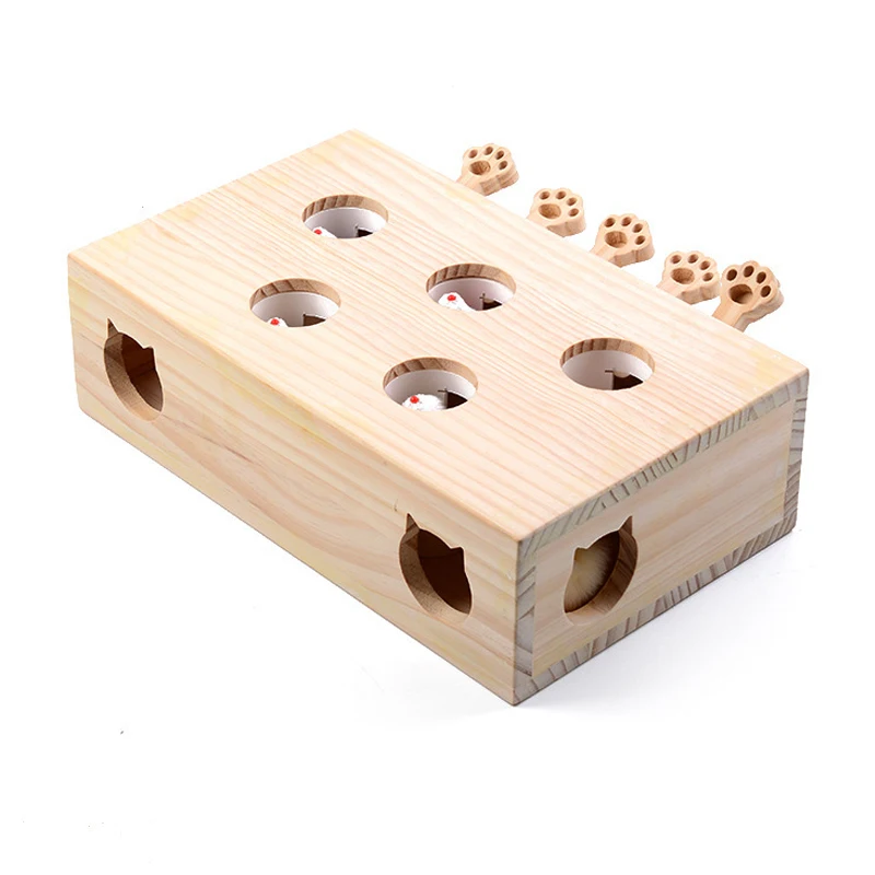 

Funny Wooden Cat Hunt Puzzle Toy Maze Pet Hit Hamster Catch Bite Interactive Toys With 3/5-holed Mouse Holes Cats Pet Supplies