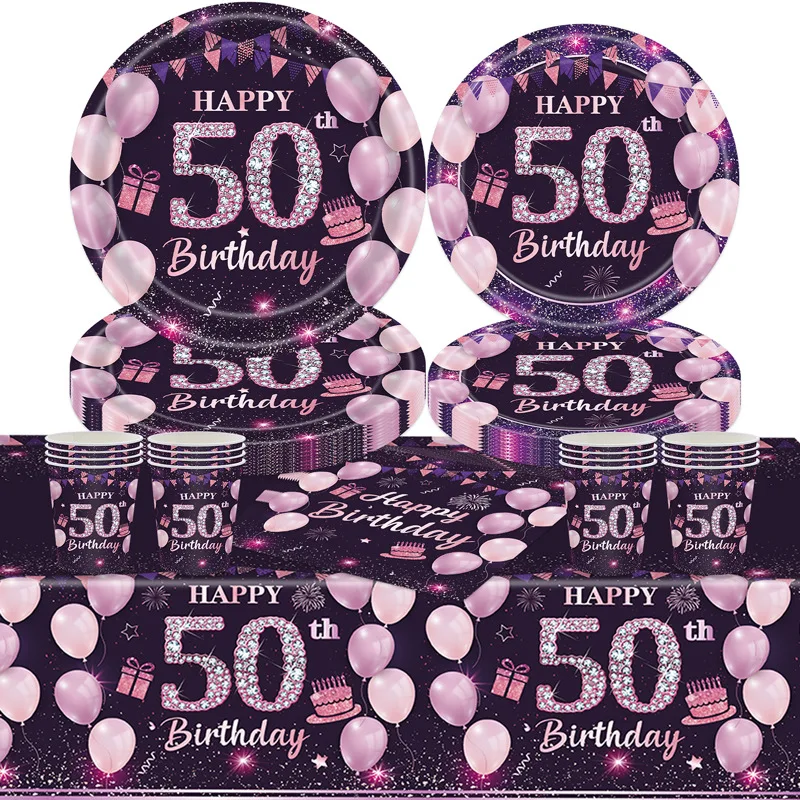 Purple Pink 50th Disposable Tableware Sets Decorations Fifty Year Olds Birthday Party Flag 50 Years Plates Napkins Cups Tableclo
Purple Pink 50th Disposable Tableware Sets Decorations Fifty Year Olds Birthday Party Flag 50 Years Plates Napkins Cups Tableclo