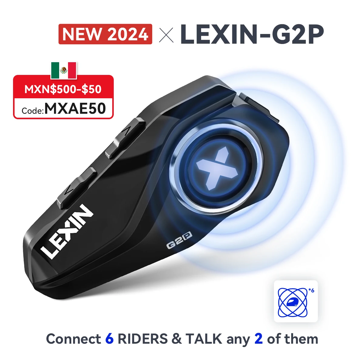 

2023 New Lexin G2 Motorcycle Intercom Helmet Bluetooth Headsets,Handsfree Communicator Up to 6 Riders Interphone with FM Radio
